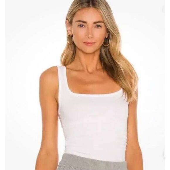 n: Prince White Bodysuit Ruched Ribbed Square Neck Women's size S, NWT - Picture 2 of 6